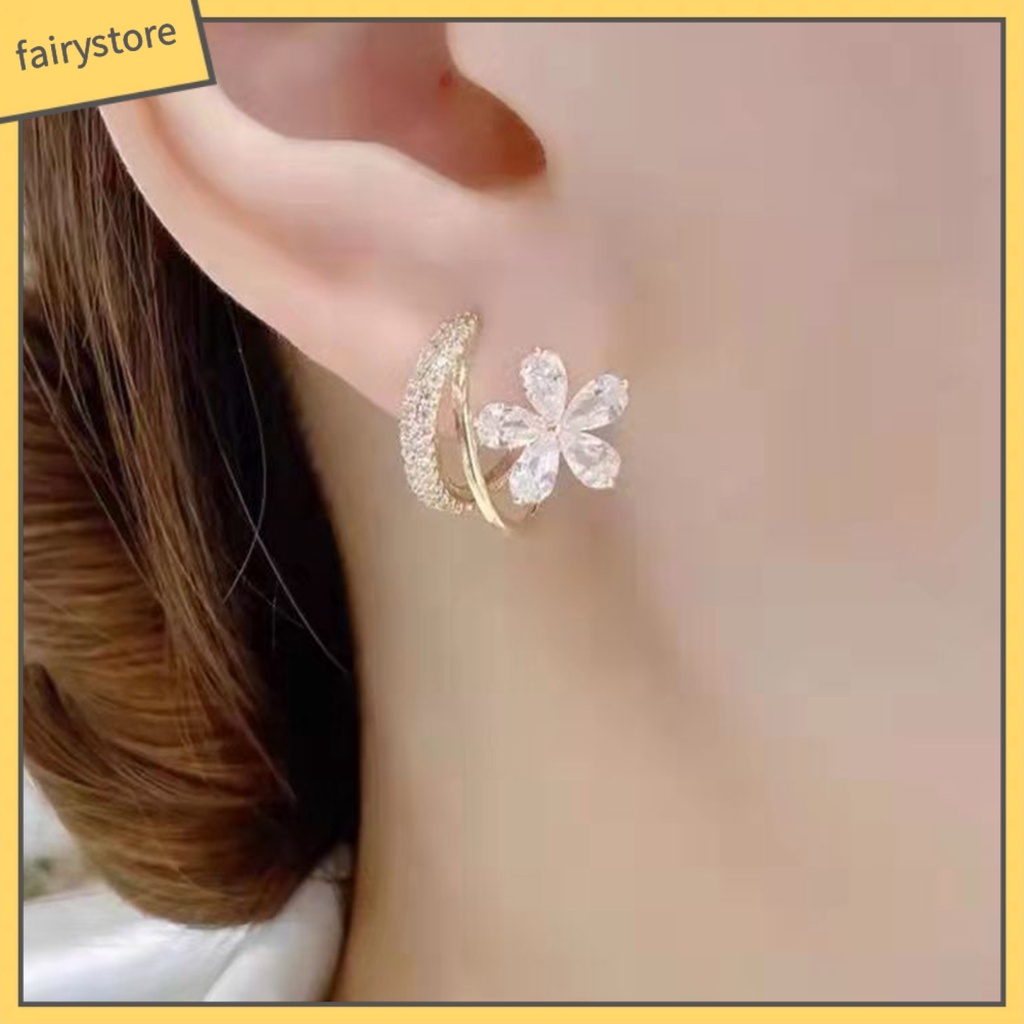 1 Đôi Bông Tai Tròn Đính Đá Lấp Lánh Dành Cho Nữ