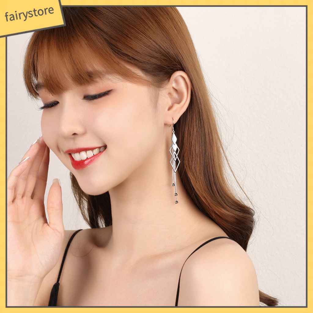 1 Đôi Bông Tai Dáng Dài Mặt Hình Thoi Màu Sắc Thời Trang