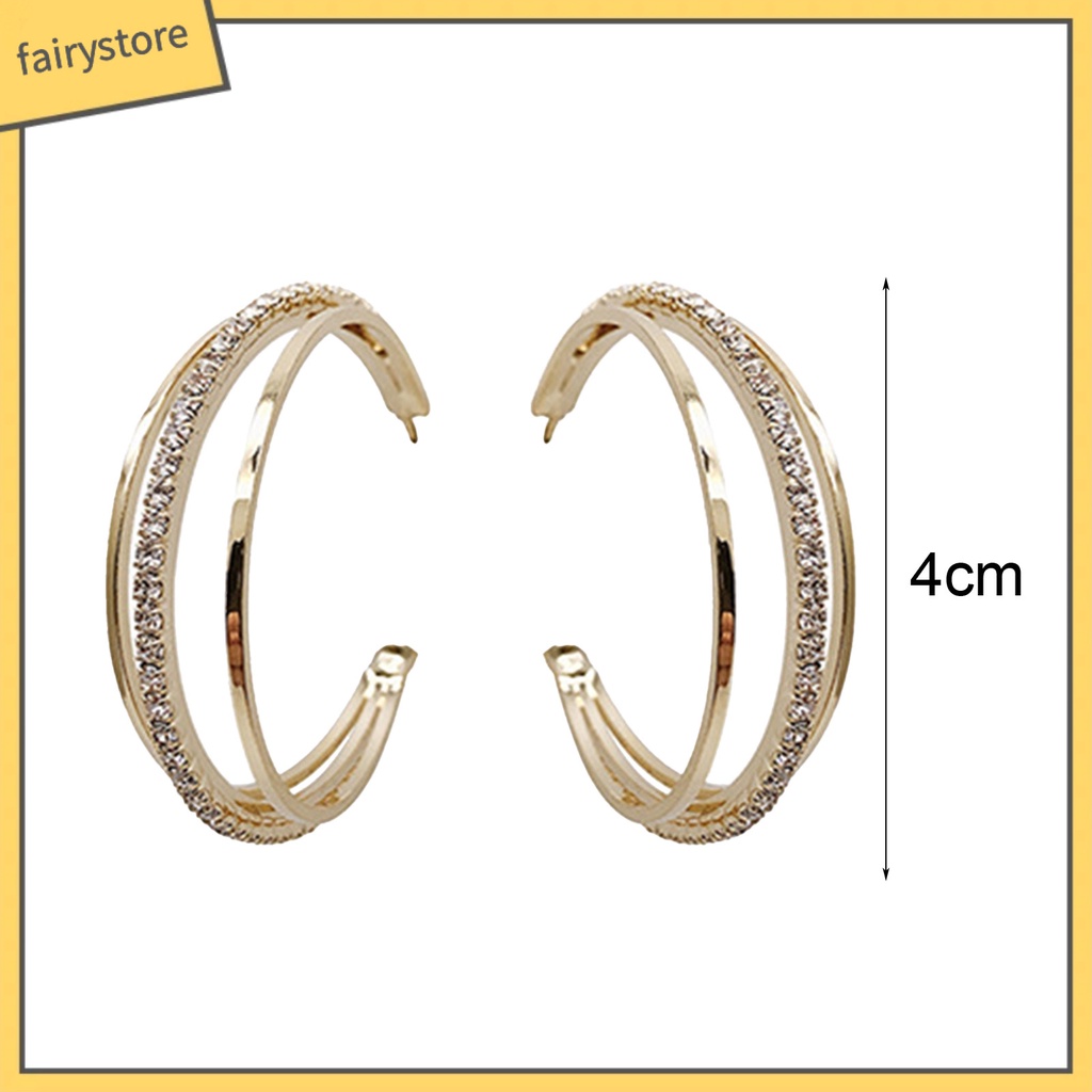 1 Đôi Bông Tai Tròn Đính Đá Chống Biến Dạng Dành Cho Nữ