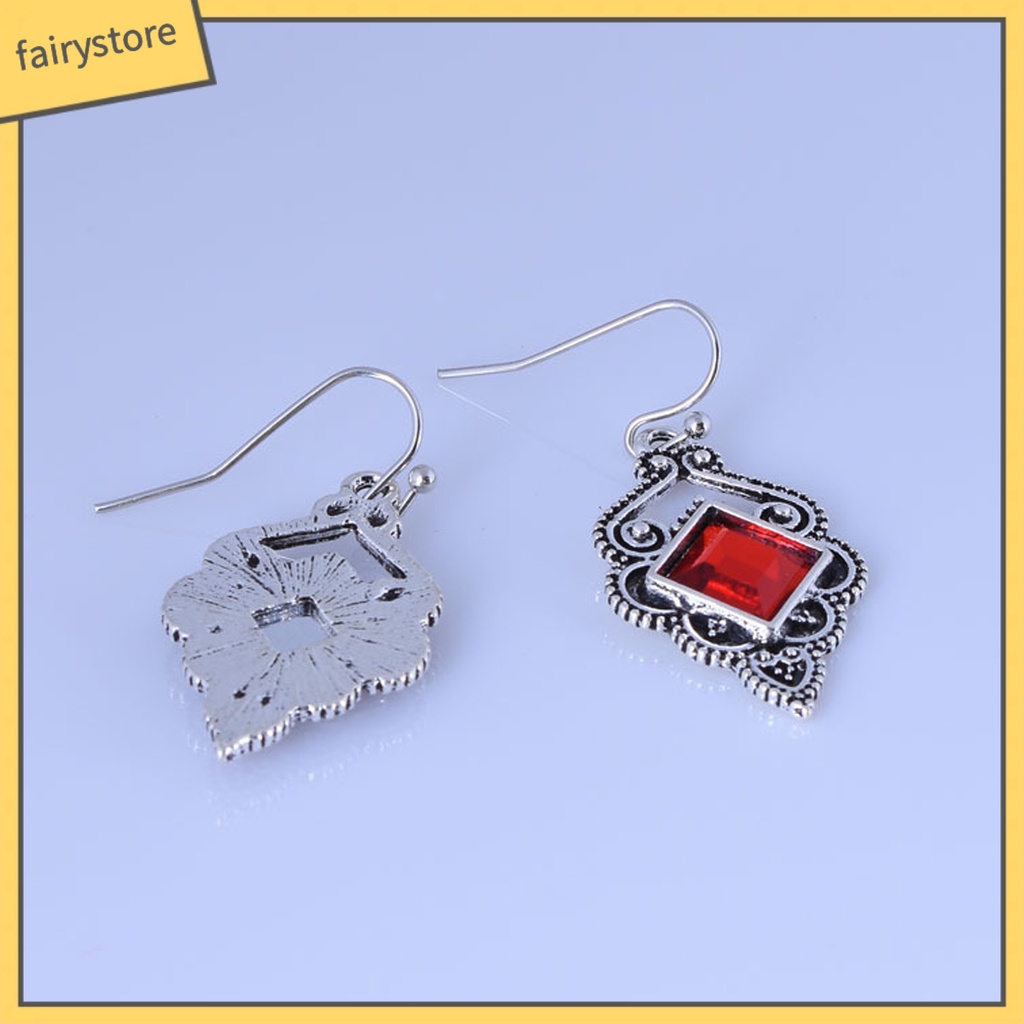 1 Đôi Bông Tai Móc Đính Đá Zircon Đỏ Phong Cách Vintage Phù Hợp Sử Dụng Hàng Ngày