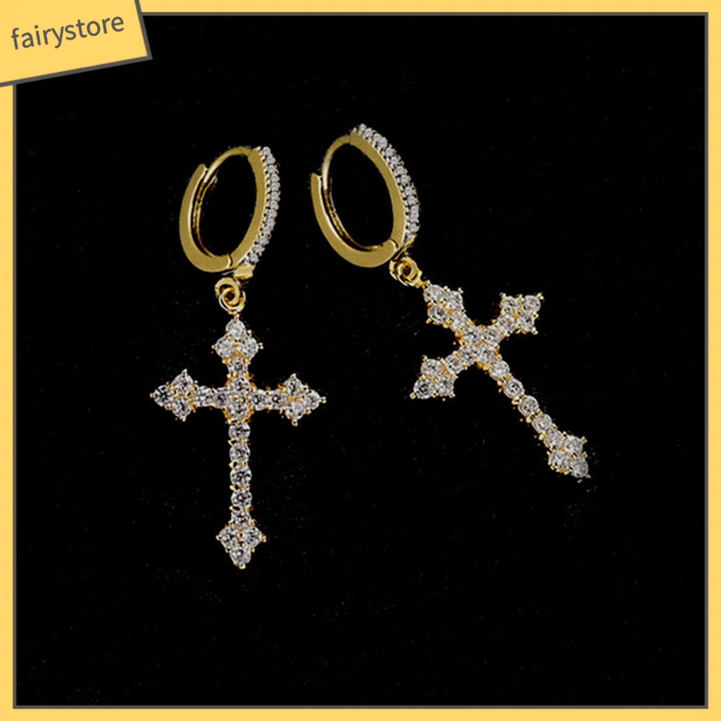 1 Đôi Bông Tai Hình Thánh Giá Đính Đá Zircon Lấp Lánh Dành Cho Nữ