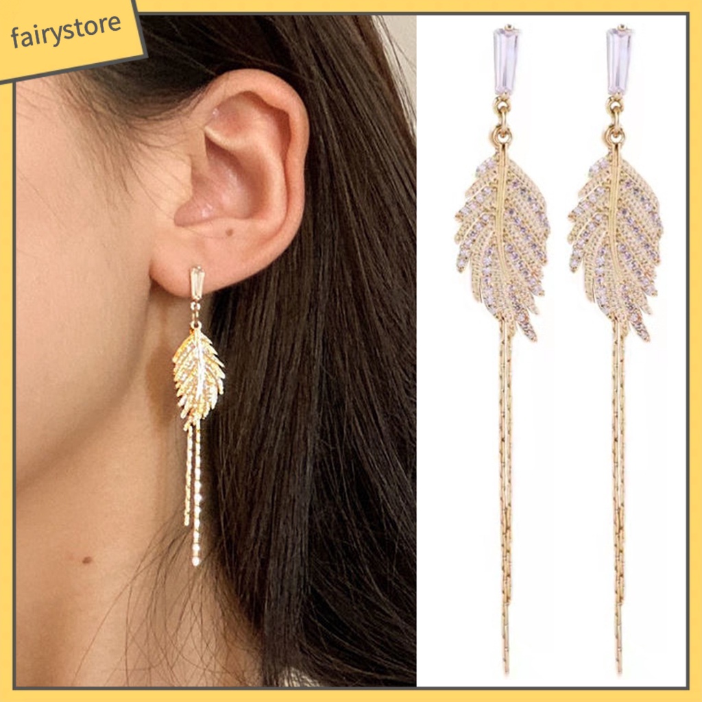 1 Đôi Bông Tai Hình Chiếc Lá Đính Đá Lấp Lánh Dành Cho Nữ