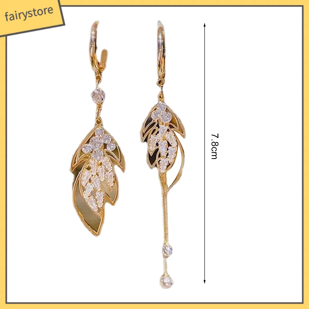 1 Đôi Bông Tai Hình Chiếc Lá Đính Đá Lấp Lánh Dành Cho Nữ