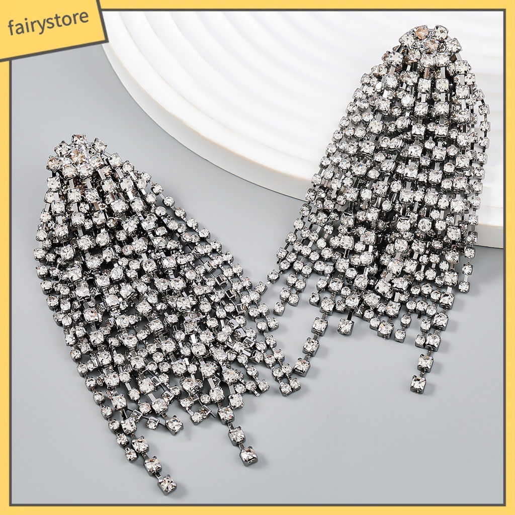 1 Đôi Bông Tai Dáng Dài Đính Đá Thời Trang Dành Cho Nữ