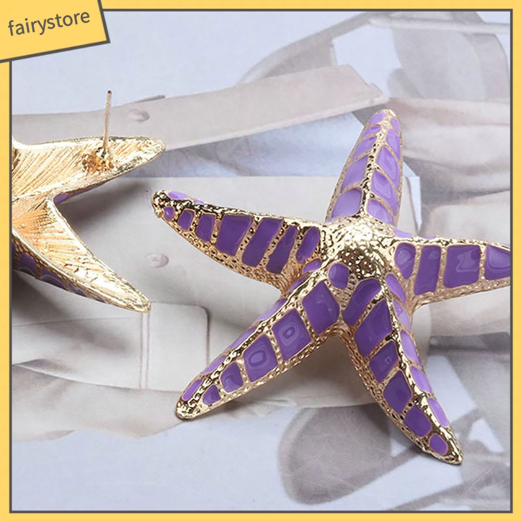 1 Đôi Bông Tai Hình Sao Biển 3D Màu Sắc Tương Phản Phong Cách Bohemia Dành Cho Nữ