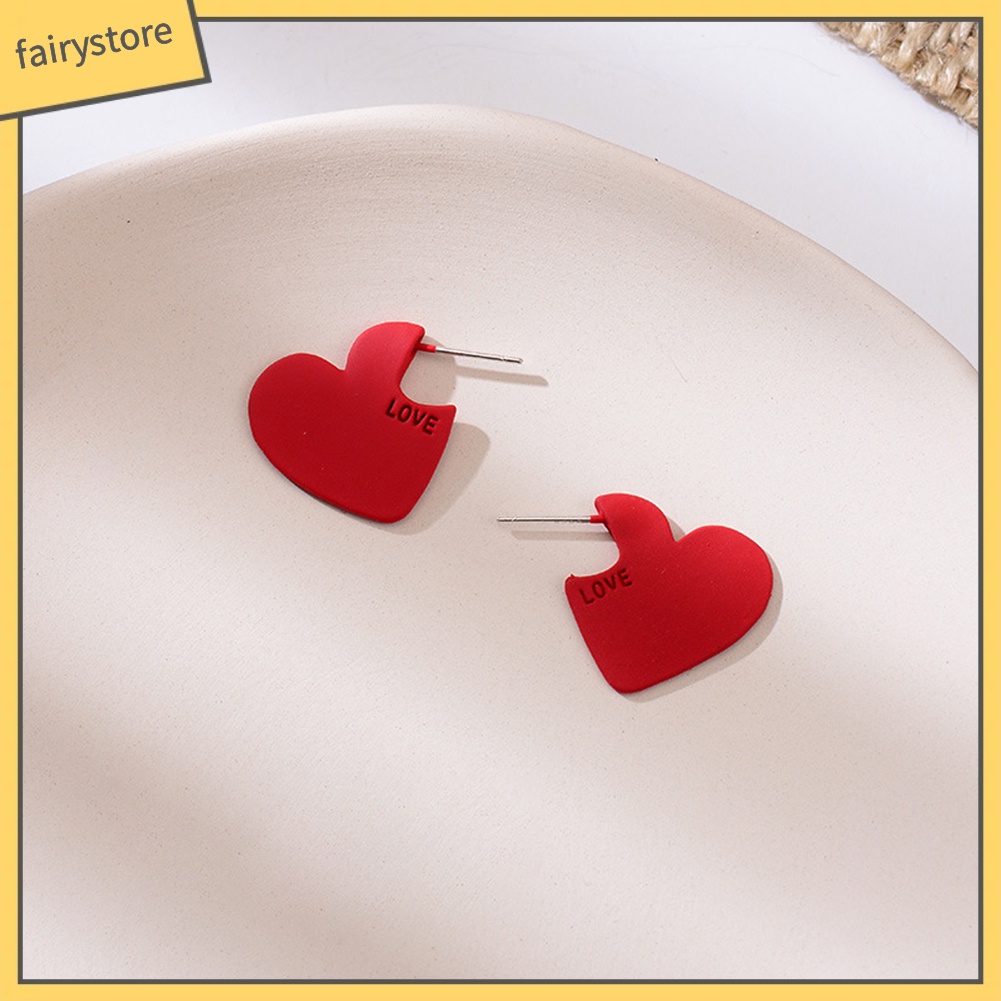 1 / 2 Đôi Bông Tai Hình Trái Tim Thời Trang Cho Nữ
