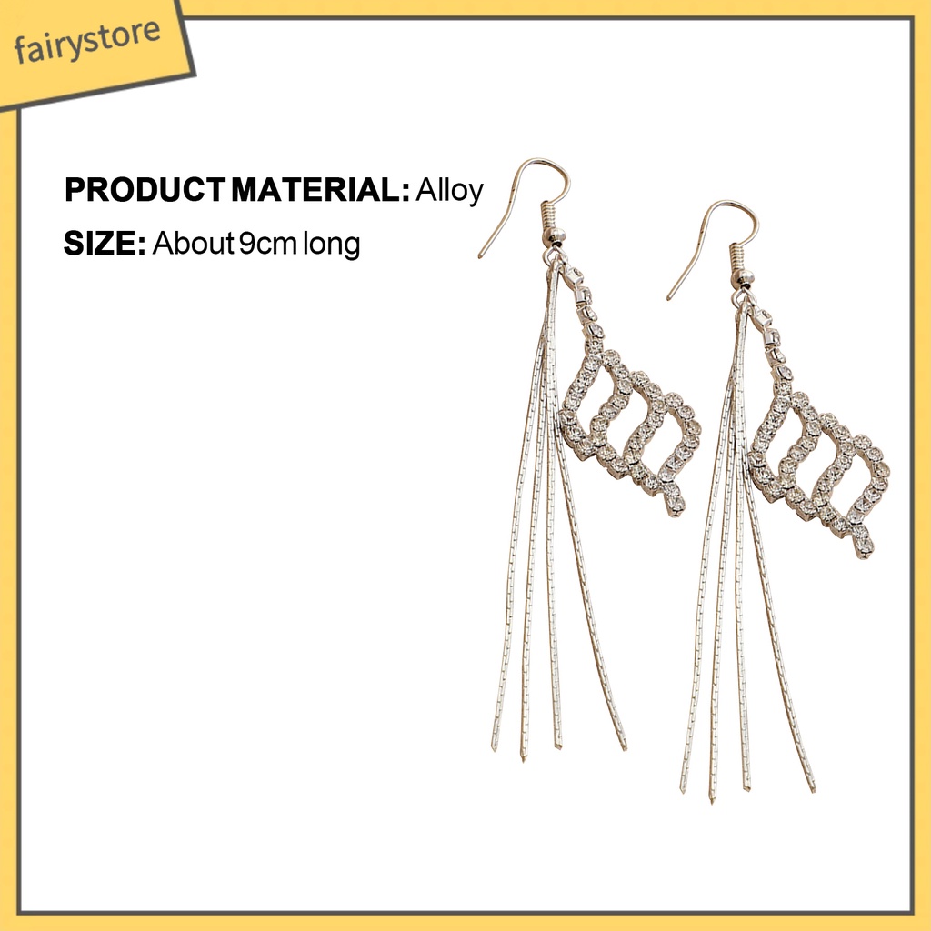 1 Đôi Bông Tai Dáng Dài Đính Đá Lấp Lánh Thời Trang Cho Nữ