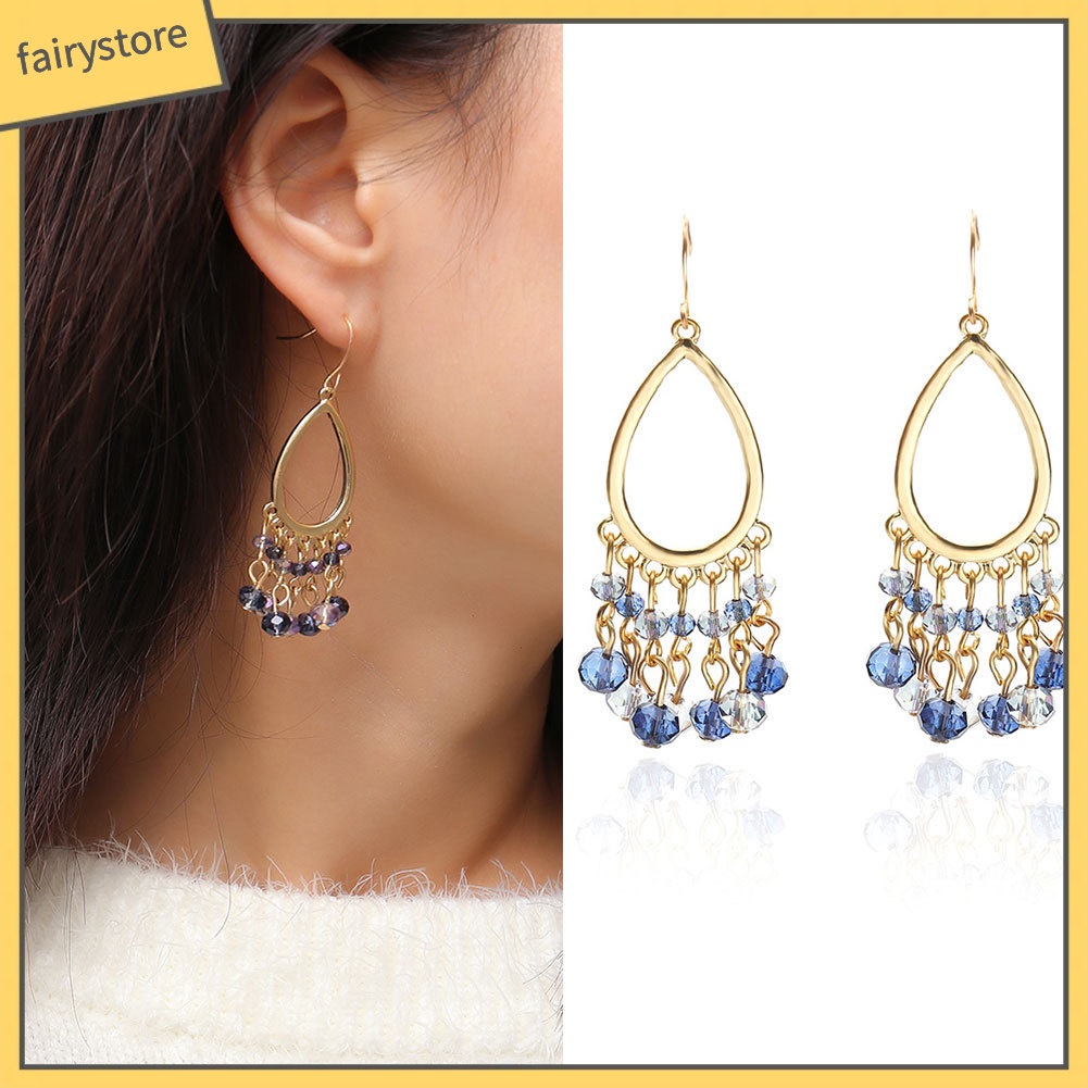 Bông Tai Hình Giọt Nước Đính Pha Lê Giả Thời Trang Dành Cho Nữ