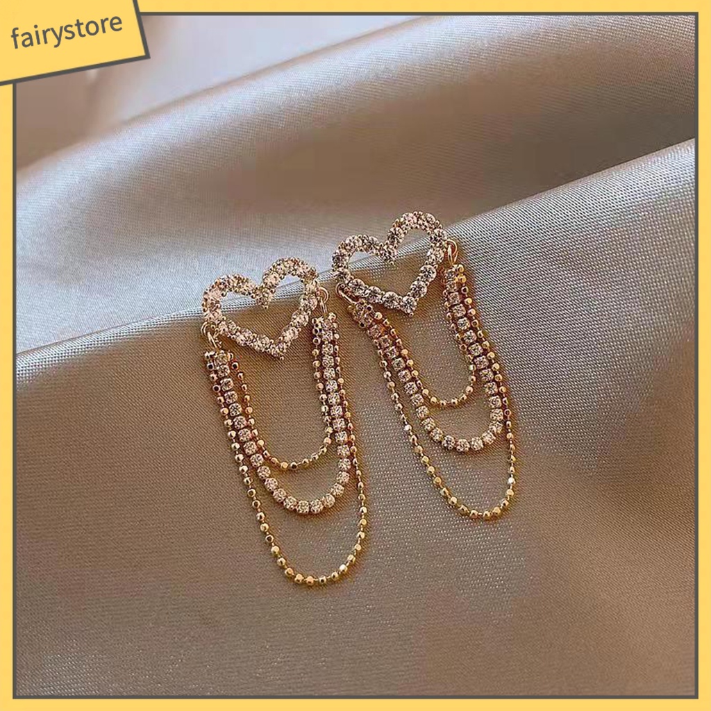 Bông Tai Hình Trái Tim Đính Đá Lấp Lánh Dành Cho Nữ