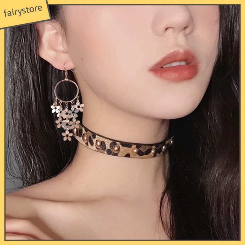 1 Đôi Bông Tai Hình Hoa Đính Đá Zircon Lấp Lánh Phong Cách Bohemian