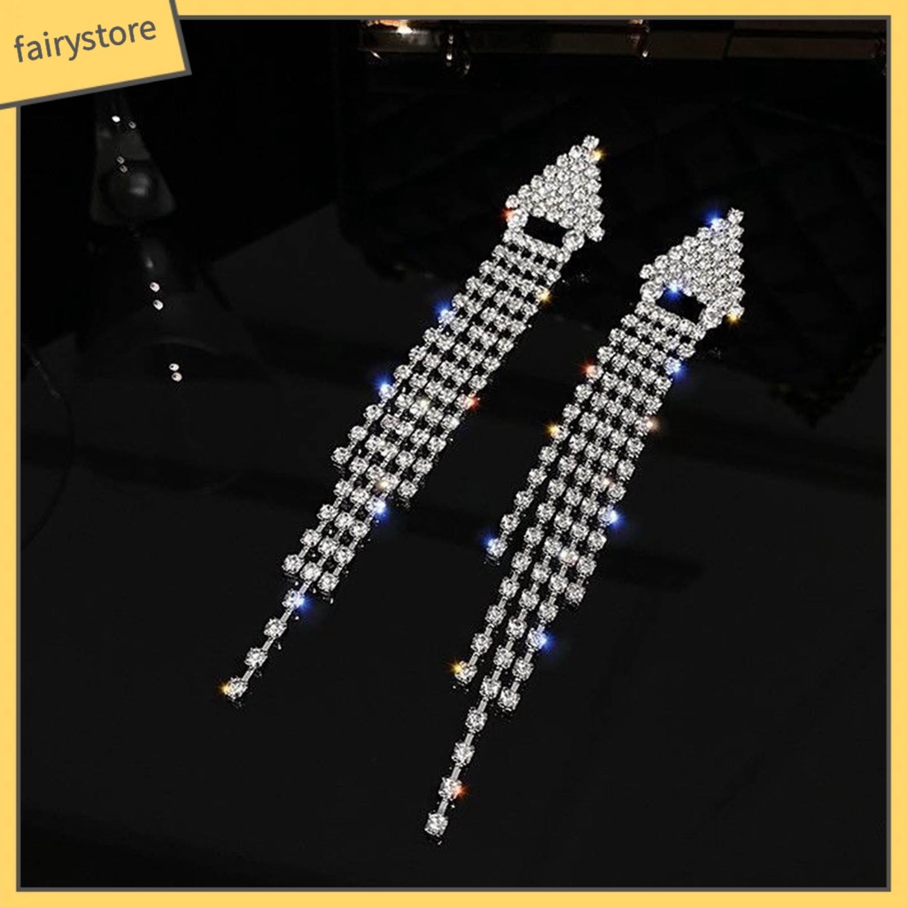 1 Đôi Bông Tai Dáng Dài Đính Đá Lấp Lánh Thời Trang Dự Tiệc