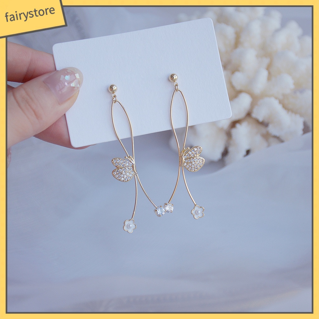 1 Đôi Bông Tai Nữ Đính Đá Ngọc Trai Nhân Tạo Hình Bướm / Chữ Thập Thời Trang