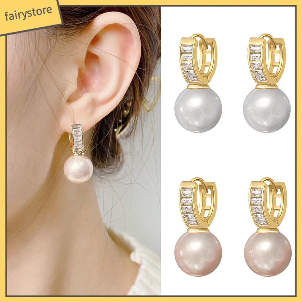 1 Đôi Bông Tai Dáng Dài Đính Ngọc Trai Nhân Tạo Hình Chữ U Phong Cách Pháp Thời Trang