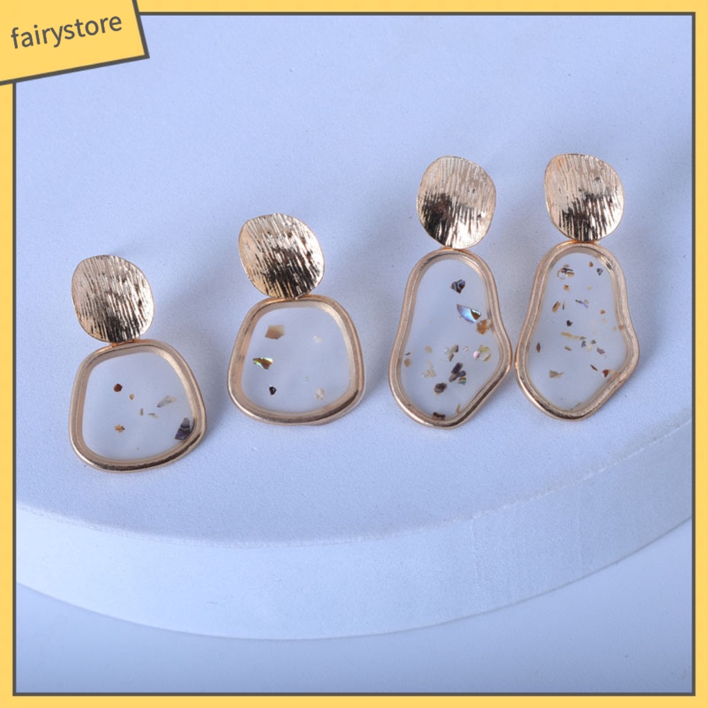 Set 2 Bông Tai Vỏ Sò Hình Vuông Bằng Hợp Kim Phong Cách Retro