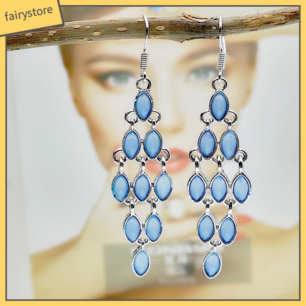 Đôi Khuyên Tai Dài Đính Đá Mắt Mèo Giả Thời Trang Cho Nữ