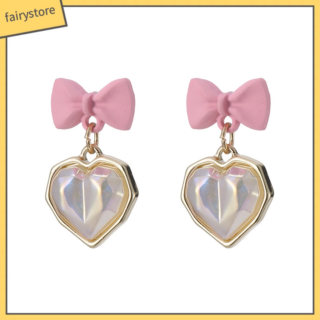 1 Đôi Bông Tai Hình Nơ / Trái Tim Đính Ngọc Trai Nhân Tạo Lấp Lánh Sang Trọng