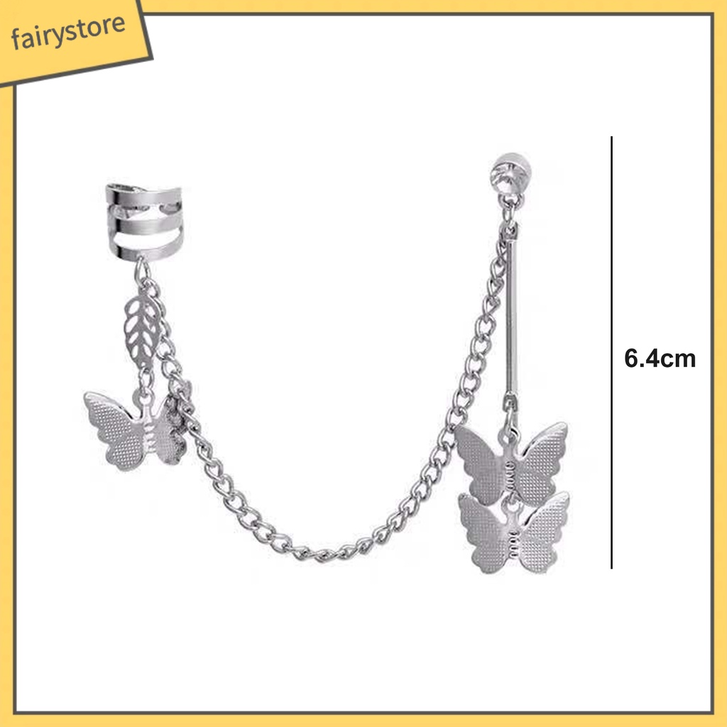 1 Đôi Bông Tai Hình Bướm Màu Bạc Phong Cách Punk Thời Trang Dành Cho Nữ