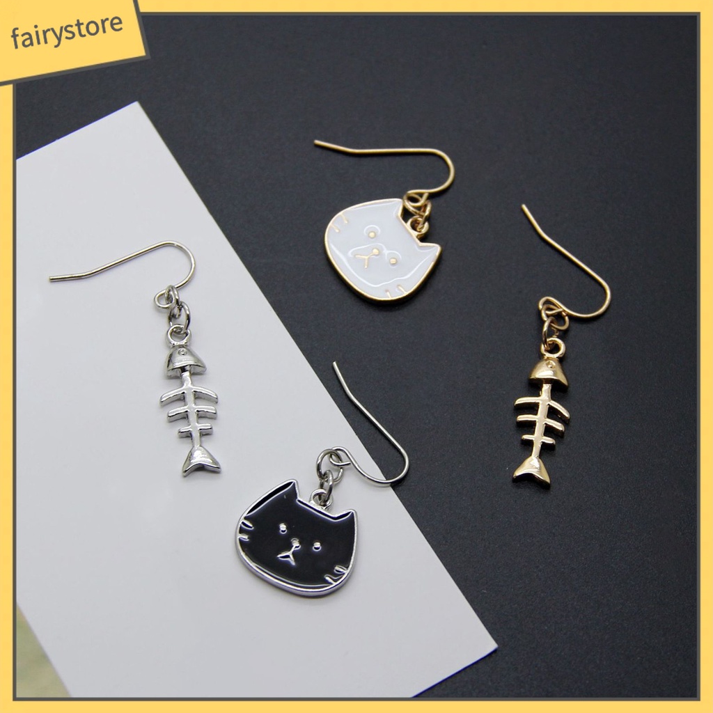 1 Đôi Bông Tai Hình Mèo Bằng Thép Không Gỉ Dễ Thương Dành Cho Nữ