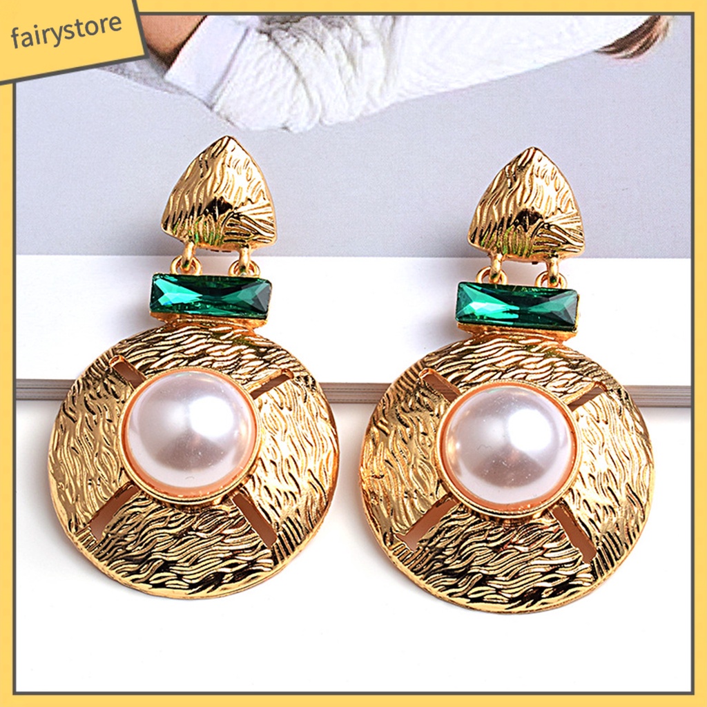 1 Cặp Bông Tai Tròn Đính Ngọc Trai Giả Bằng Hợp Kim Dễ Phối Đồ