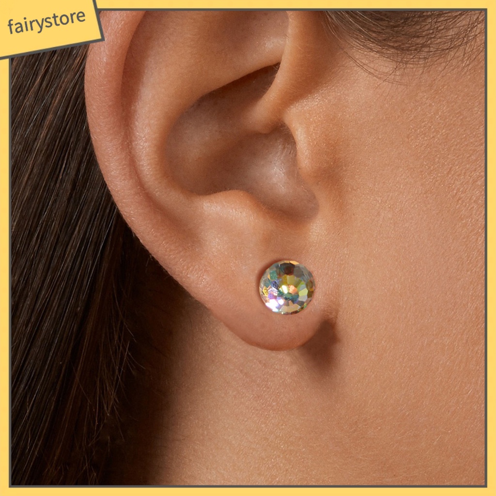 [FRO] Khuyên Tai Xỏ Bằng Bạc Sterling Đính Pha Lê Tròn Chống Va Đập Hàng Ngày Cho Nữ