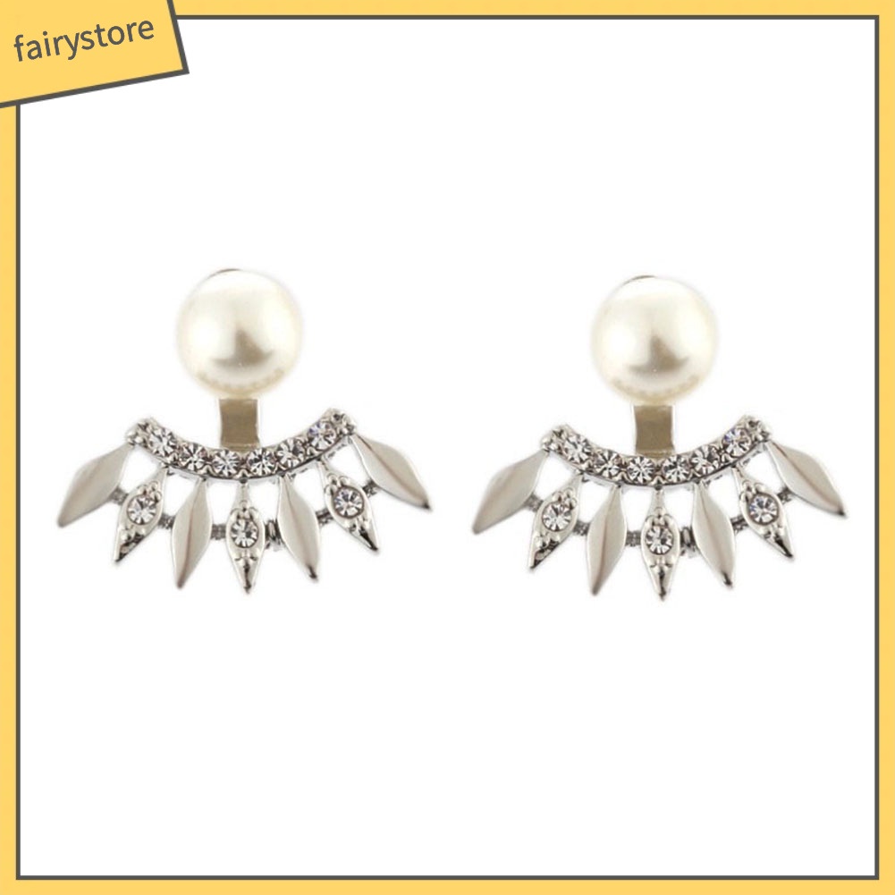 Bông Tai Hình Quạt Đính Đá &amp; Ngọc Trai Giả Thời Trang Cho Nữ