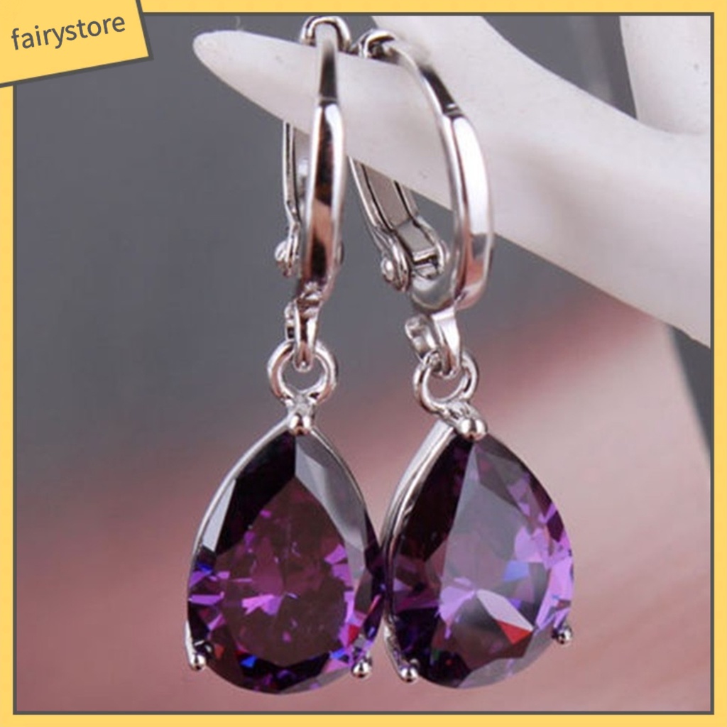 1 Đôi Bông Tai Hợp Kim Hình Giọt Nước Đính Pha Lê Sang Trọng