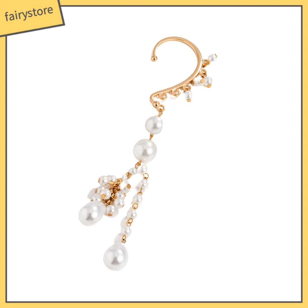 1 Khuyên Kẹp Vành Tai Dáng Dài Đính Ngọc Trai Nhân Tạo Thời Trang