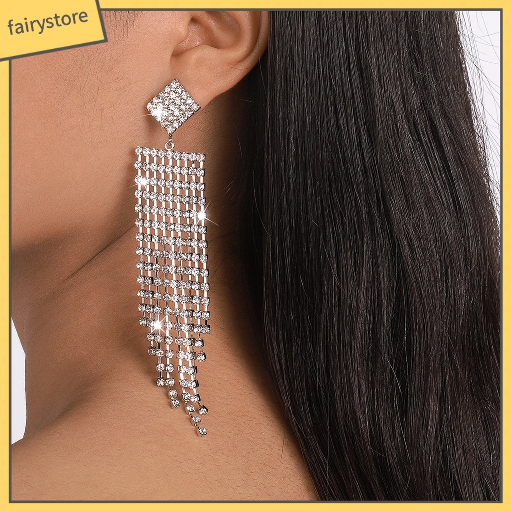 1 Đôi Bông Tai Tua Rua Đính Đá Lấp Lánh Phong Cách Bohemian Dành Cho Nữ