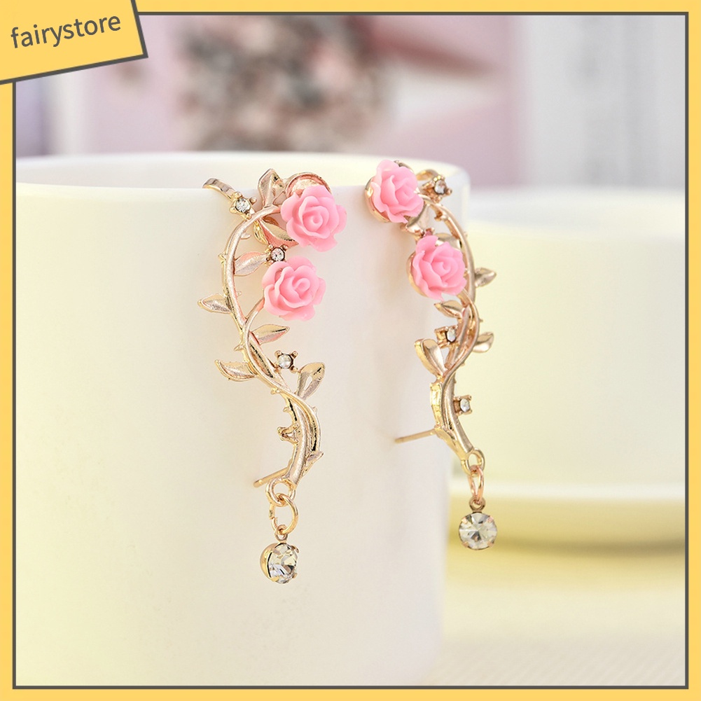 Khuyên Vành Tai Hình Hoa Hồng Đính Đá Thời Trang Cho Nữ