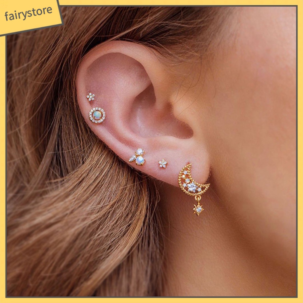 1 Bộ Khuyên Tai Bắt Mắt Dễ Sử Dụng Bằng Hợp Kim Hình Hoa Ngôi Sao Tinh Tế Cho Nữ