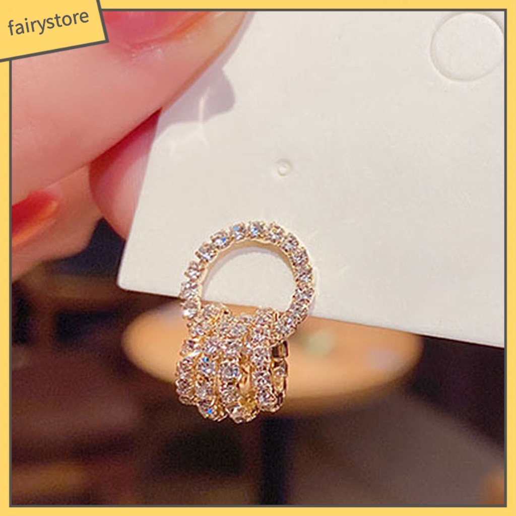 1 Đôi Bông Tai Tròn Đính Đá Lấp Lánh Dành Cho Nữ