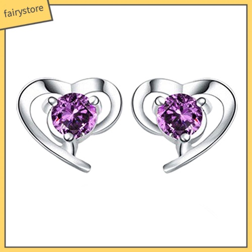 Bông Tai Mạ Bạc 925 Hình Trái Tim Đính Đá Thời Trang Dành Cho Nữ