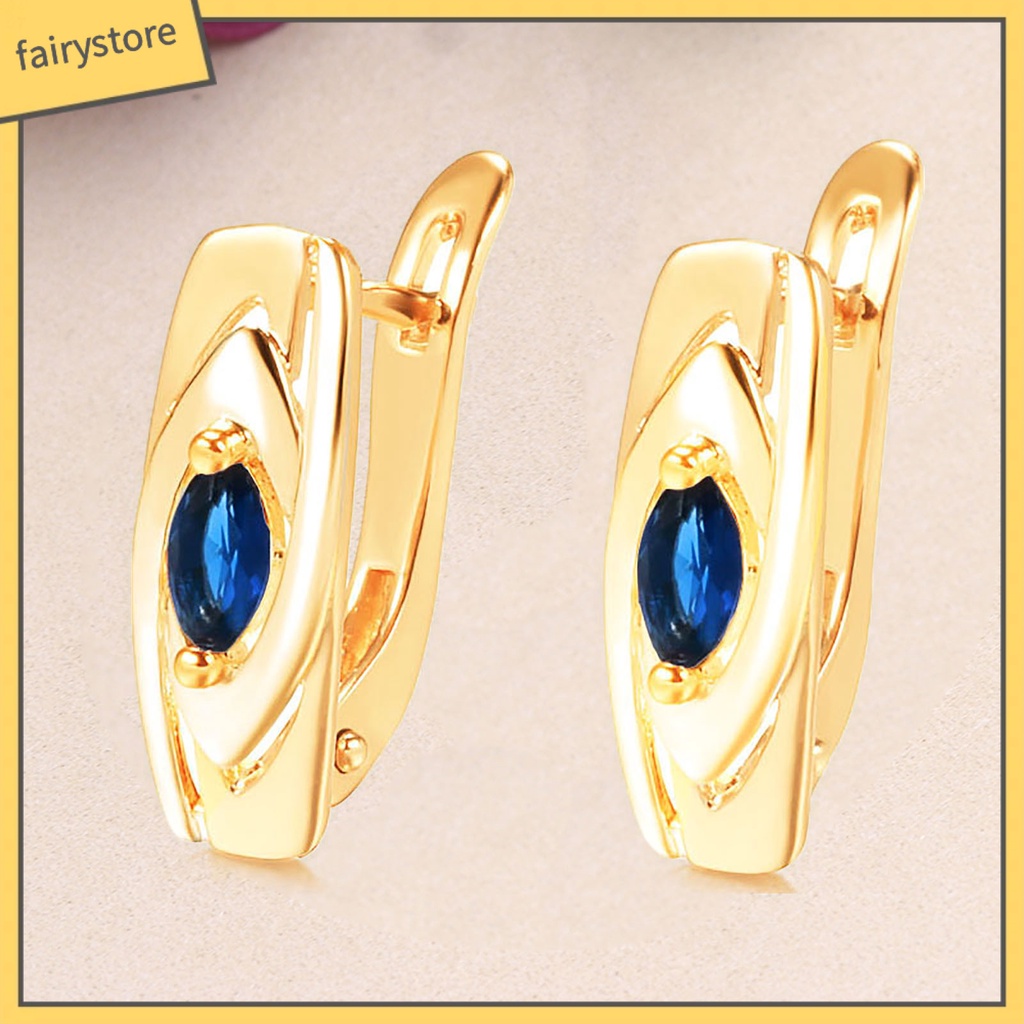 1 Đôi Bông Tai Hình Tròn Đính Đá Zirconia Màu Xanh Dương Thoải Mái Dành Cho Nữ