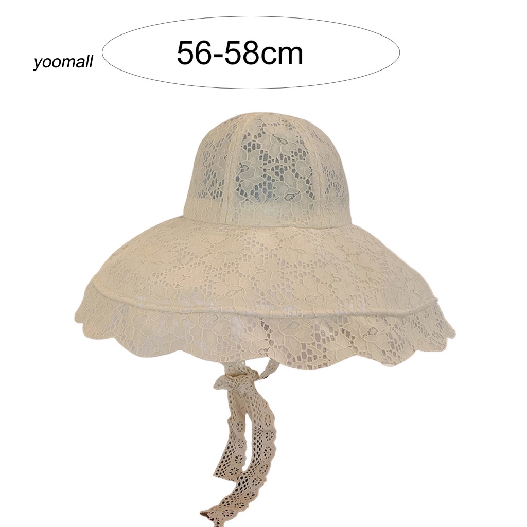 Mũ Rộng Vành Phối Ren Thoáng Khí Chống Tia UV Màu Sắc Ngọt Ngào Dành Cho Nữ