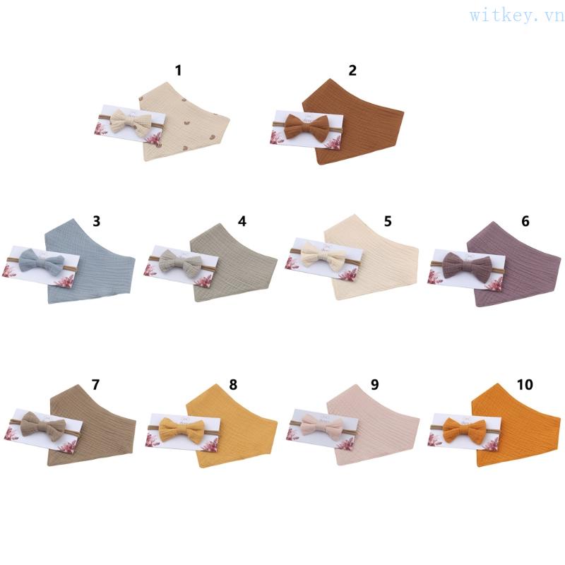 Set 2 Yếm Ăn Hình Tam Giác Thắt Nơ Xinh Xắn Cho Bé Gái