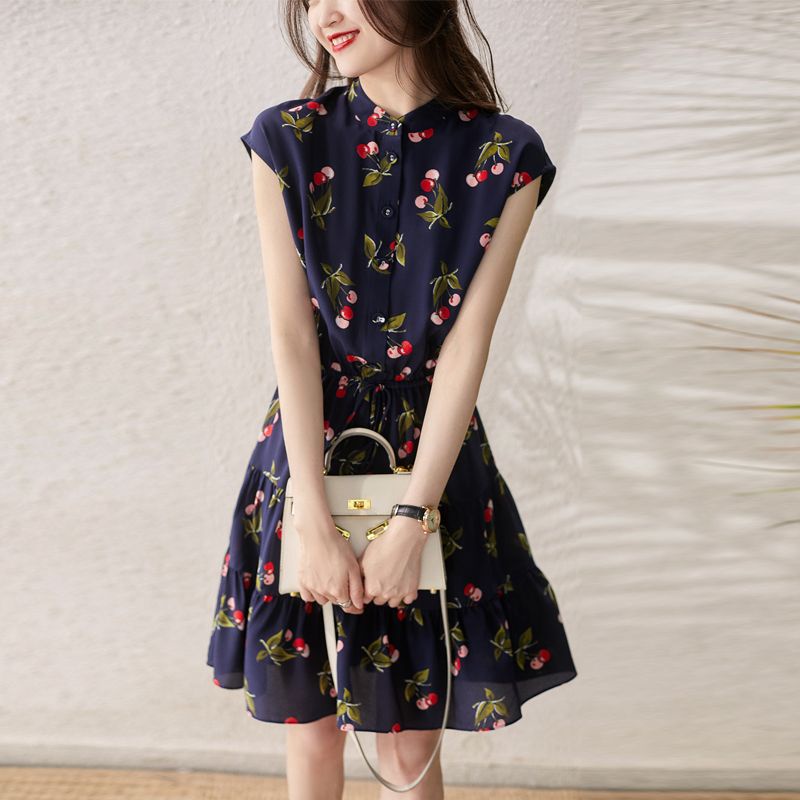 Đầm Chiffon Mỏng Chiết Eo In Họa Tiết Quả Cherry Thời Trang Mùa Hè 2023 Phong Cách Pháp Cho Nữ