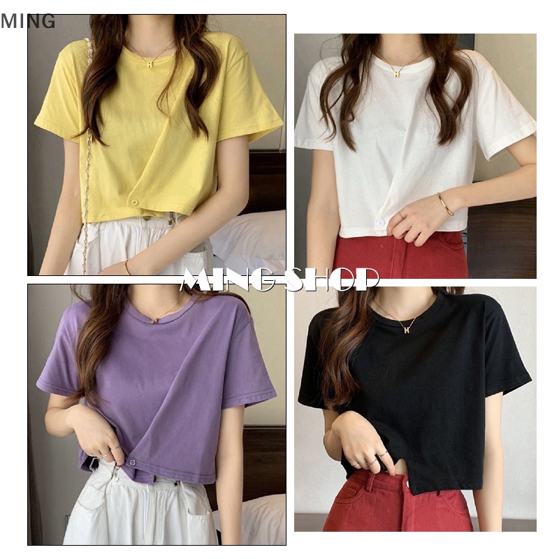 Áo Thun Tay Ngắn Cổ Tròn Màu Sắc Đơn Giản Dành Cho Nữ