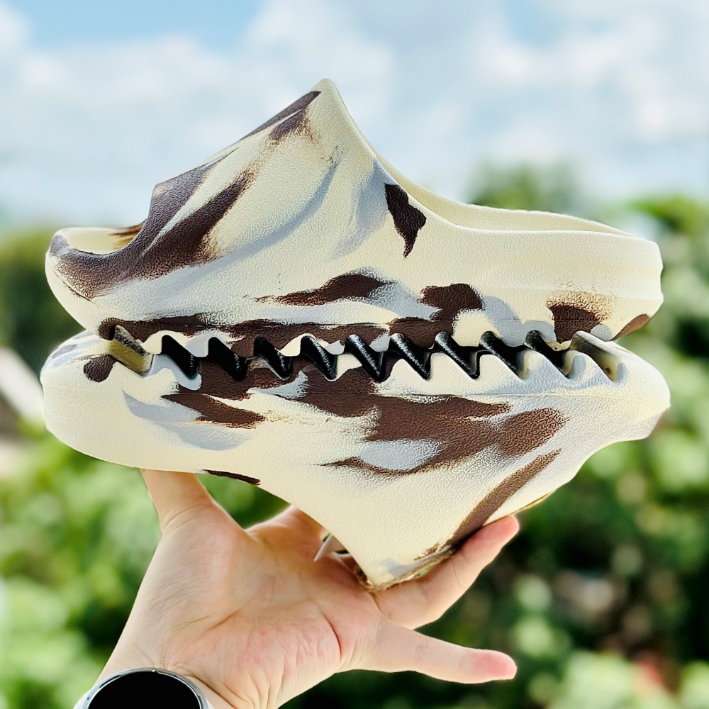 Dép đúc slide loang bảng vân nhám [Tặng hộp hãng}, đế cao 5cm hầm hố có dập logo ở gót, chuẩn size nam nữ quai ngang,kem