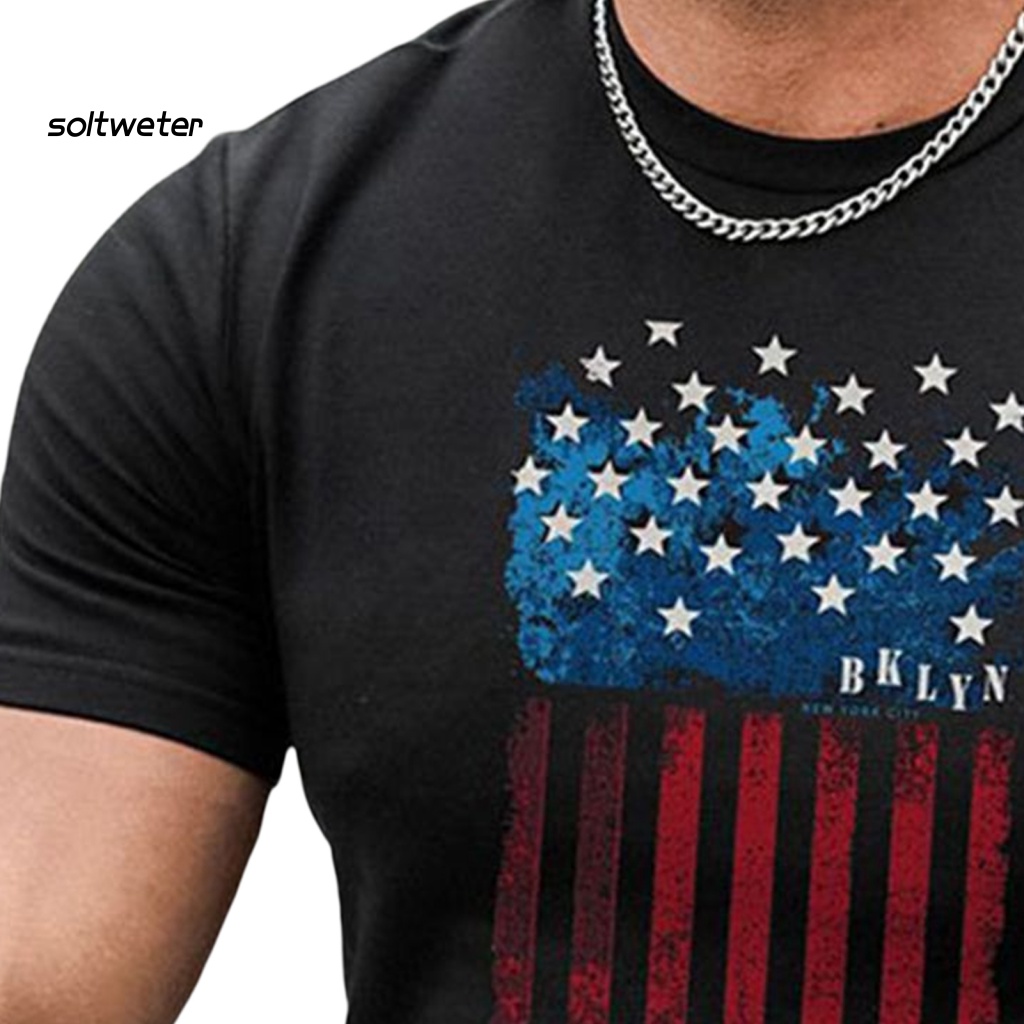 Áo Thun Tay Ngắn Cổ Tròn Mềm Mại In Hình Cờ Mỹ Thời Trang Đường Phố Cá Tính Cho Nam