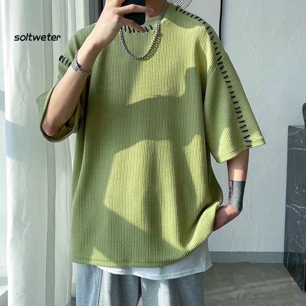 Áo Thun Tay Lỡ Dáng Rộng Màu Trơn Mềm Mại Thoáng Khí Thời Trang Mùa Hè Cho Nam