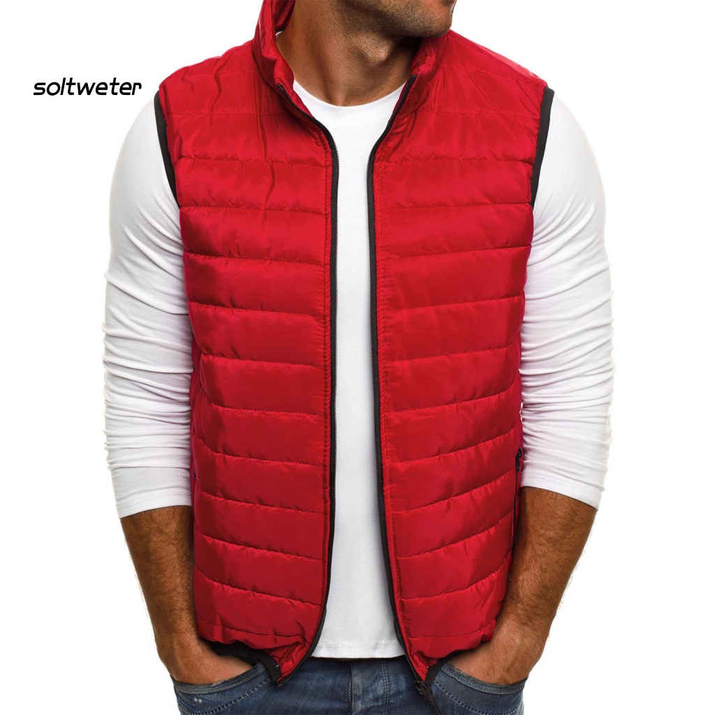 Áo Phao Không Tay Cổ Đứng Màu Trơn Mặc Hàng Ngày Cho Nam