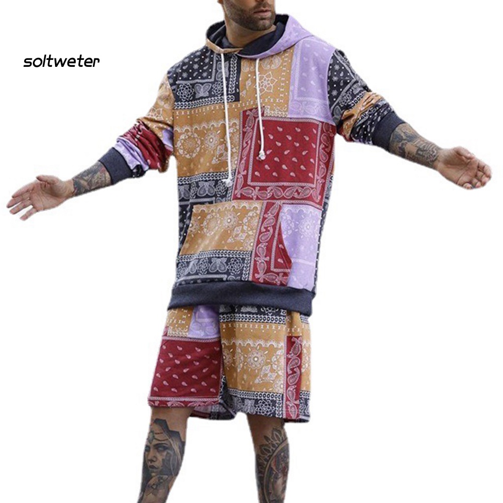 Bộ Áo Hoodie Tay Dài In Họa Tiết Phong Cách Bohemian Kèm Quần Short Lưng Thun Thời Trang Mùa Thu Cho Nữ