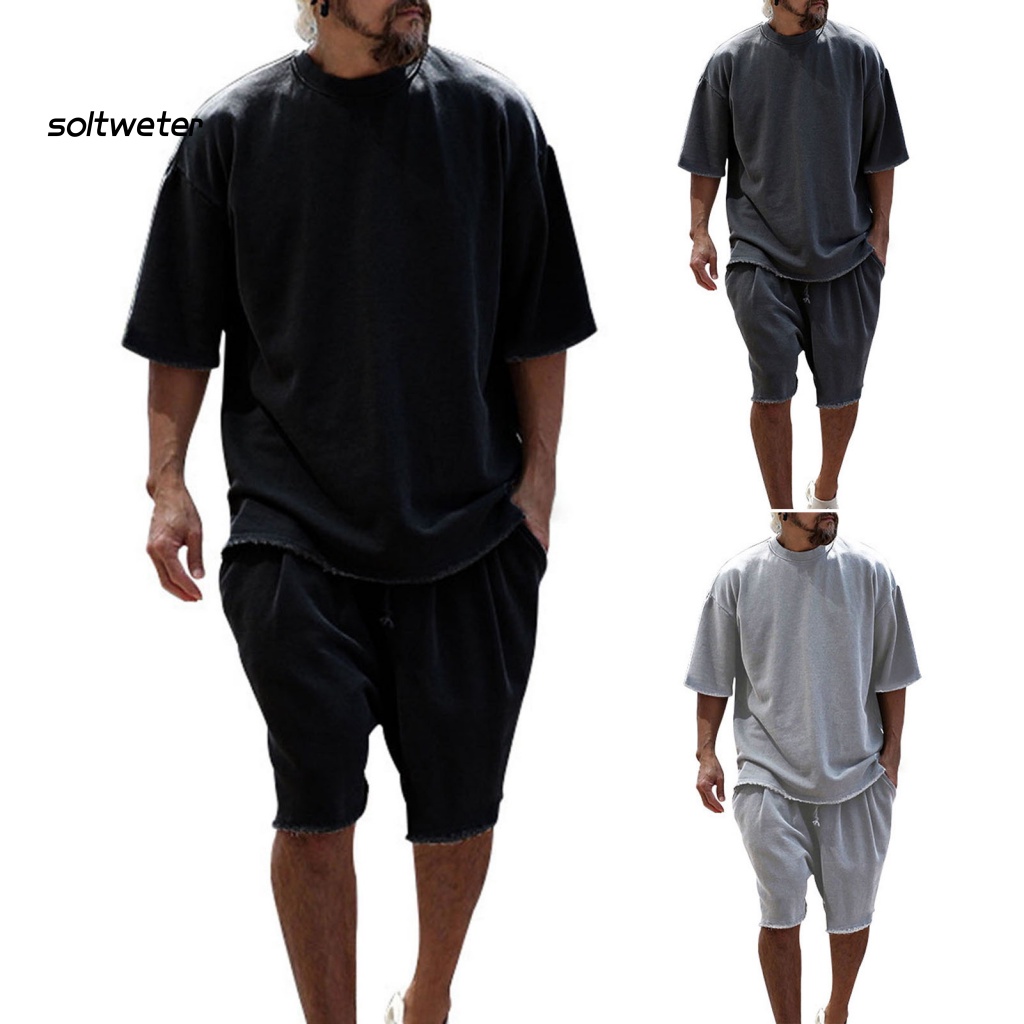 1 Bộ Quần Short Dây Rút Dáng Rộng Màu Trơn Có Túi Thời Trang Mùa Hè Cho Nam