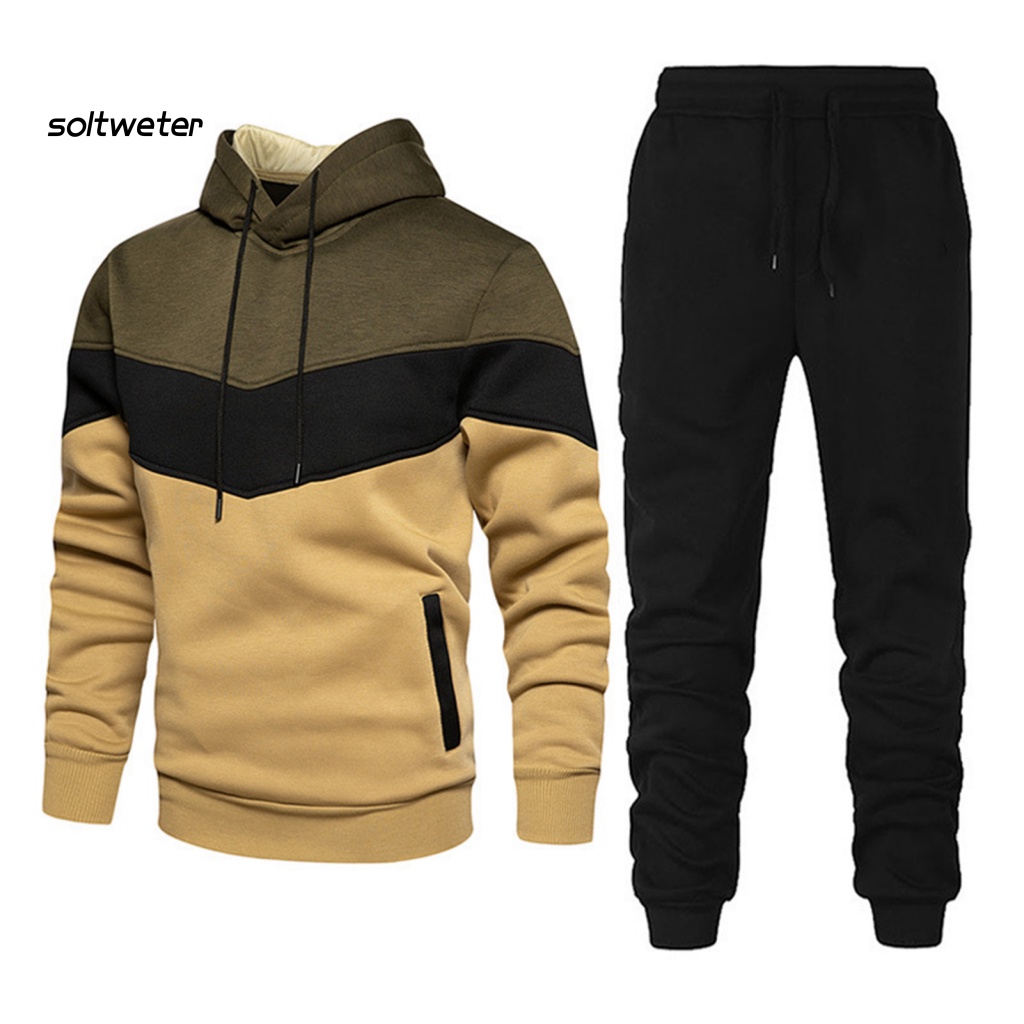 Set Áo Hoodie Dài Tay + Quần Dài Lưng Thun Phối Màu Sắc Thời Trang Đường Phố Cho Nam