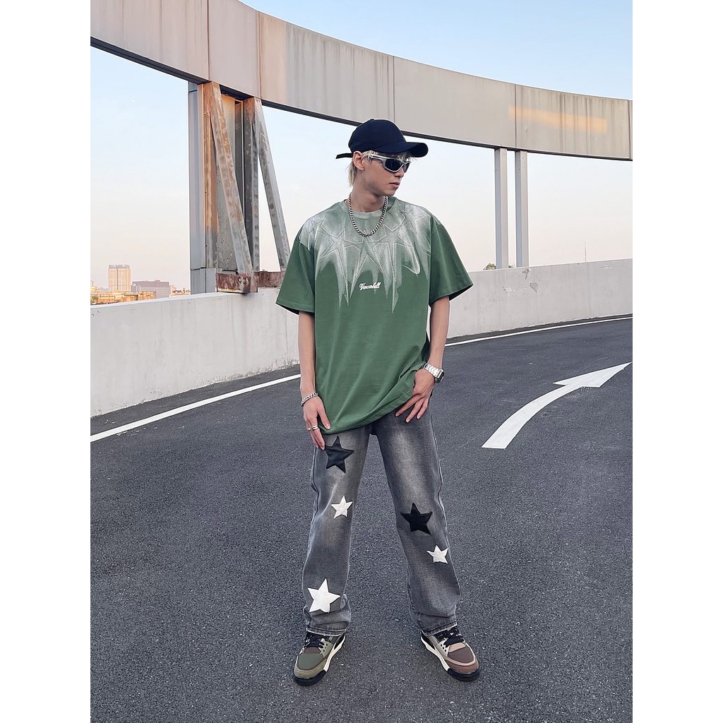 A Knife Áo Thun Tay Ngắn In Họa Tiết Kim Cương Nổi Bật Phong Cách Đường Phố Mỹ ins Puffian Dành Cho Nam