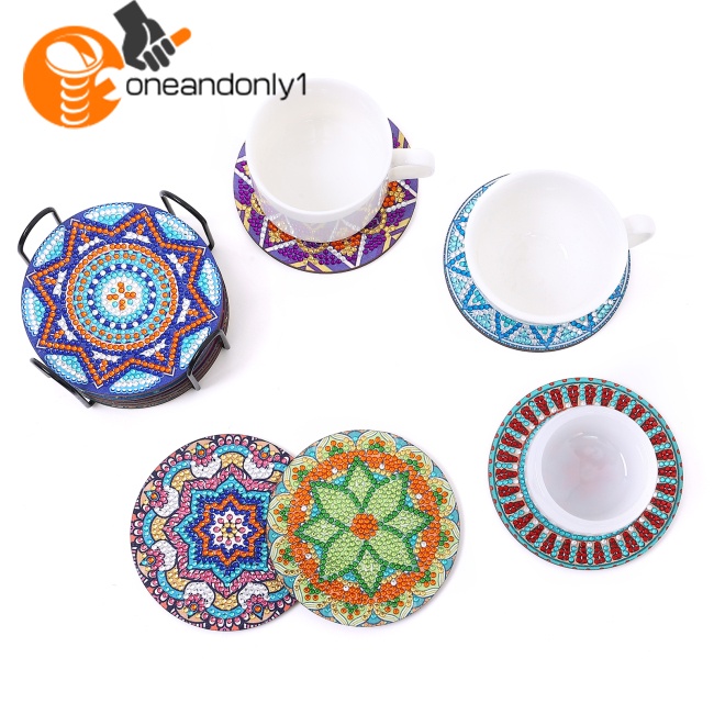 Bộ 12 Đế Lót Ly Họa Tiết Mandala Kèm Giá Đỡ Chắc Chắn Dùng Làm Tranh Đính Đá Thủ Công Diy