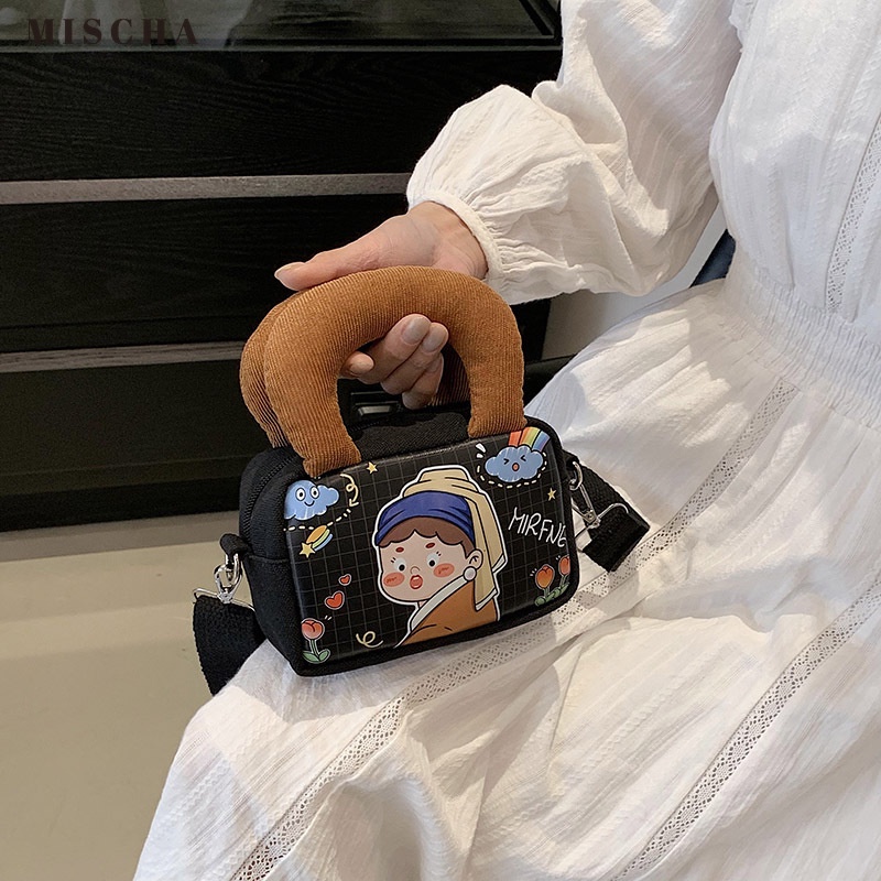 Túi Đựng Điện Thoại Đeo Vai Hình Vuông Nhỏ Thiết Kế Hoạt Hình Vui Nhộn Cho Nữ