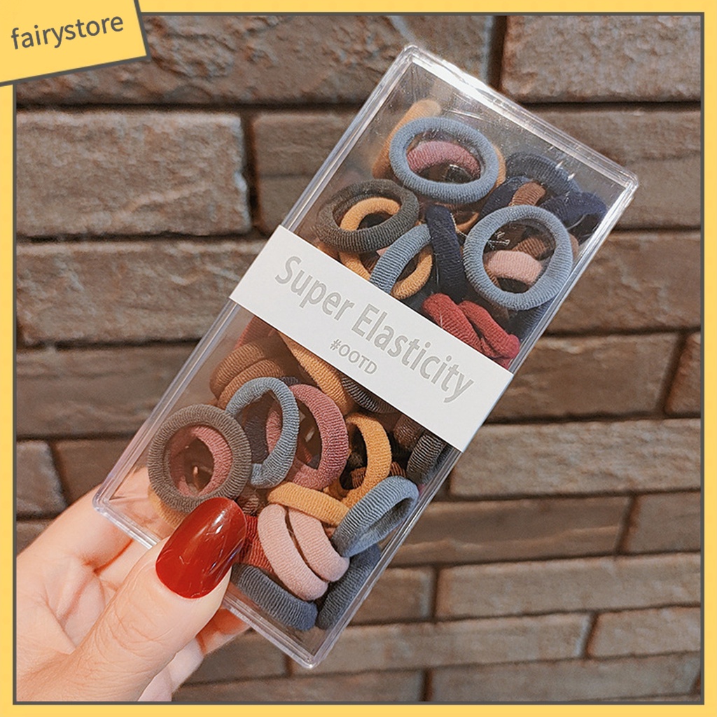 1 Hộp 80 Dây Cột Tóc Màu Trơn Độ Co Giãn Cao Chống Rơi Lâu Trôi