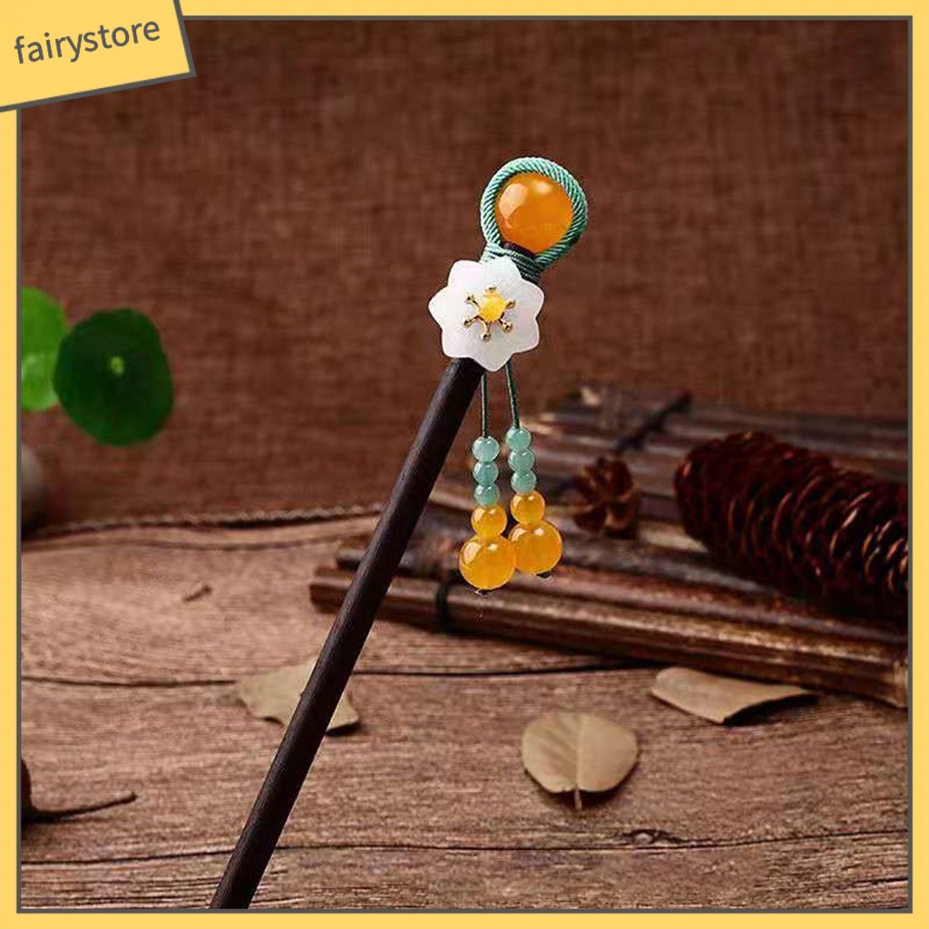 Trâm Cài Tóc Bằng Gỗ Hình Hoa Đính Hạt Phối Tua Rua Phong Cách Trung Hoa Cổ Điển Cho Nữ