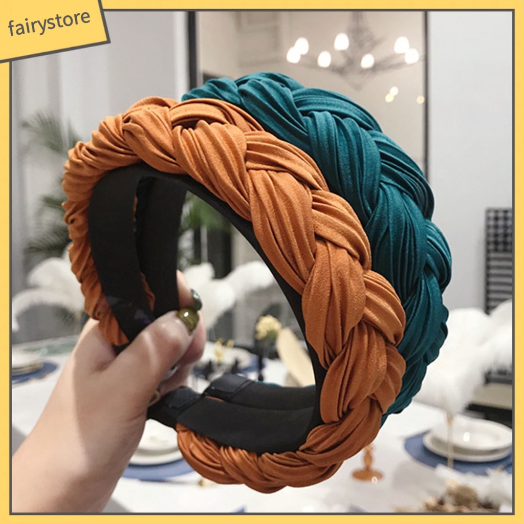 Băng Đô Cài Tóc Bản Rộng Chống Trượt Thắt Nút Chéo Màu Sắc Trơn Dành Cho Nữ